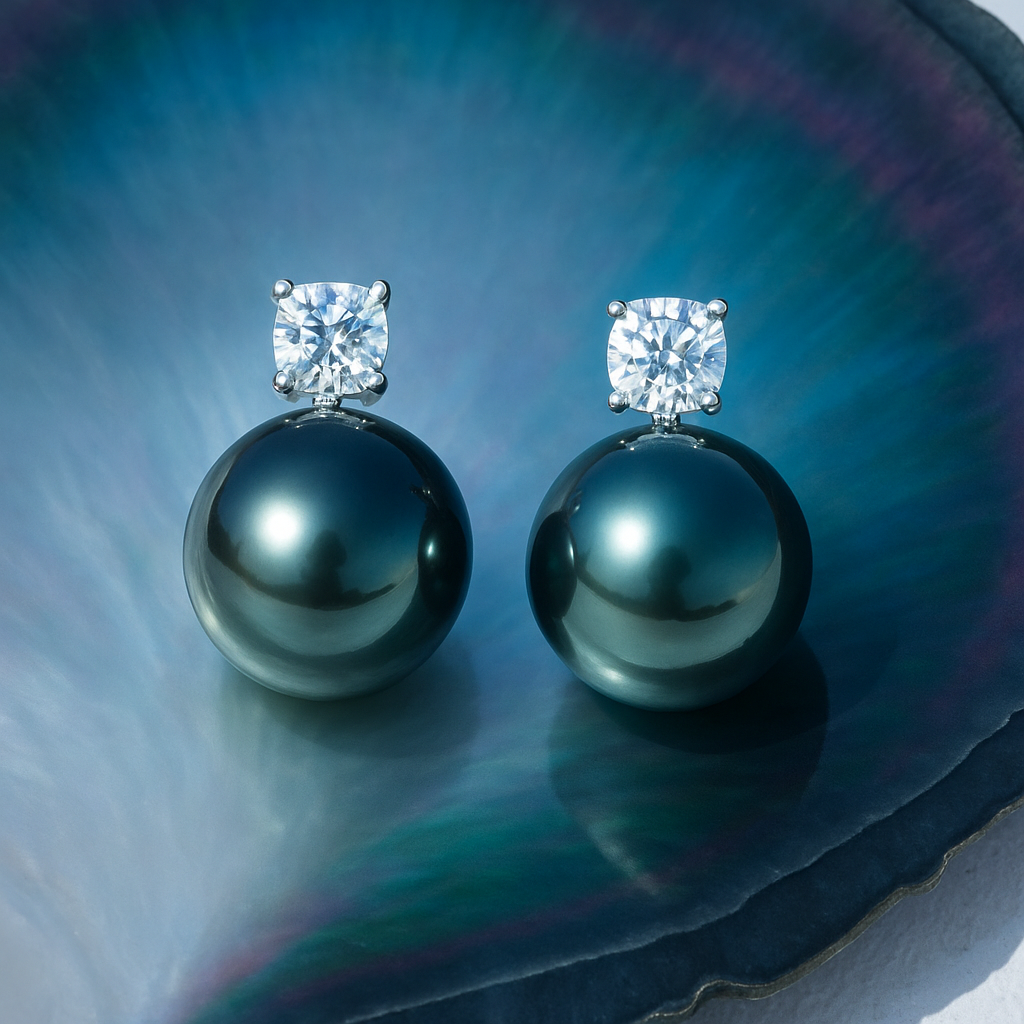 Lune Tahitian White Gold Studs